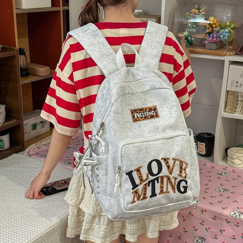 School Backpack Teen - Y2K Grauer Rucksack für Frauen, Niedlicher